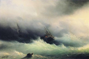 navires dans une tempête 1860 Romantique Ivan Aivazovsky russe Peinture à l'huile